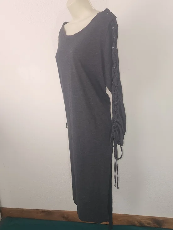 Umgee Dress Knit  Long Sleeve With Tie-Detail  Charcoal Size L - Picture 6 of 12